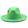 Green fedora hat with colorful ink splash graffiti design on structured wool felt - M (56-58cm) / Fruit Green
