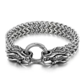 Men's vintage titanium steel bracelet featuring double dragon heads and woven chain - Double Dragon Head Style (KB144591-KJX)