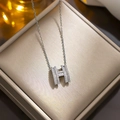 Mini H pendant necklace with diamond-encrusted lettering and elegant silver chain - 8938 Steel Color Full Diamond H