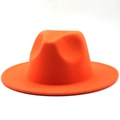 Vibrant orange wide brim wool felt fedora hat for men and women with classic pinched crown - M (56-58cm) / Orange
