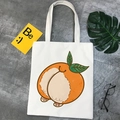 White canvas tote bag featuring a cute cartoon corgi peach illustration - Peach Butt