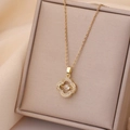 Elegant gold four leaf clover necklace with white zircon pavé and dancing stone pendant - 54#xl1567-35 Lively Four-leaf Clover