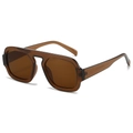 Flat top pilot sunglasses in translucent brown frame with high quality PC lenses - Tea Frame Tea Lens