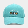 Detailed embroidery of lucky animals on a washed mint green cotton baseball cap - Adjustable / Lake Blue