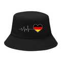 Retro black bucket hat with German flag heartbeat design for sun protection and outdoor use - M / 2# Heartbeat German Flag - Black