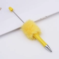 Creative bright yellow plush beaded pen with fluffy pom-pom and sleek silver metal tip - Macaron Yellow
