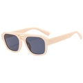 Fashionable creamy white square sunglasses with thick frame and dark grey lenses for women - Beige