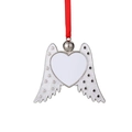 Sublimation heart ornament with glitter angel wings and red ribbon for Christmas - White Wings Heart