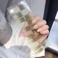 Self-adhesive green gradient nail stickers with gold reindeer and glitter accents - Green Gradient Gold Antler Glitter Style (SS-66)