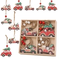 Gingerbread man wooden Christmas ornaments set with festive truck motifs and wood box - Christmas Cars (12Pcs)