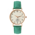 Reloj de cuarzo para mujer con caja de oro rosa, esfera crema y correa de ante verde - Verde