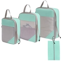 Travel packing cubes 4-piece set in mint green and grey with breathable mesh windows - 4-Piece Set (includes Shoe Bag) / Lake Blue