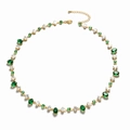 18K gold plated necklace featuring green oval crystals and sparkling white zircons - Green & White Oval (Gold Base)