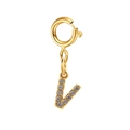 Gold stainless steel letter V pendant charm with sparkling zirconia and spring clasp - Letter Pendant-V