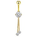 Piercing de nombril doré avec zircon rond et doubles chaînes pendantes en cristal - XY-15 Double Chaîne Pierre Ronde