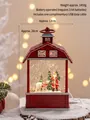 Red house Christmas lantern with Santa and polar bear, USB or battery powered, 24cm tall - Santa and Bear (Barn)