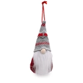 Christmas gnome hanging ornament with red knit hat and white beard on white background - Knitted Hat Gnome Pendant B