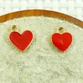 Paire de breloques en émail cœur rouge avec bordure dorée pour la création de bijoux DIY - Type 1 (Trou latéral) / Rouge