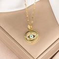 Golden 18k titanium steel necklace featuring a blue evil eye pendant with zircon inlay - Gold Evil Eye