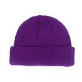 Short knit purple fisherman beanie cap with classic folded cuff for winter warmth - Deep purple