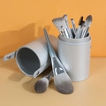 14-piece makeup brush set with silver handles and matching leather storage cylinder - 14Pcs Set + Silver Tube
