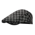 Retro black and grey checkerboard denim newsboy cap with metal buckle closure - Adjustable / Black