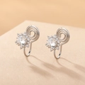 Silver sunflower clip-on earrings with pavé zircon and a spiral non-pierced design - 925 Silver / Silver