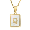 Collier en acier doré avec un pendentif rectangulaire en nacre et la lettre initiale Q - Lettre Q (Or)