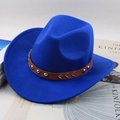 Royal blue felt cowboy hat with brown leather rivet band and wide brim design - Wave Pattern Strap / Sapphire Blue