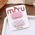 Pink striped and plaid fabric square hair clips set for girls on a display card - Pink