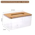 Large rectangular transparent tissue box with wooden lid 21.5cm x 13cm x 9.5cm - Large / Clear