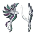 Cute silver hummingbird earrings with pink and green crystal stones and clasp closure - AER336-B Pink Green Bird