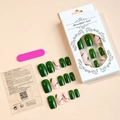 Detailliertes Press-on-Nagelset mit grünen Streifen, Rosa Finish und Klebestreifen - Dunkelgrünes und Rosa Wellenmuster-Stil (XB-51-08)