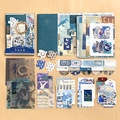 Blue vintage scrapbook material kit with bird motifs and floral collage papers - Winter Bird Mist (Blue)