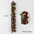 1,35m Weihnachtsgirlande mit Tannennadeln, rotgoldenen Kugeln und Schleifen - 135CM Gold-Rot Blühende Kiefernnadel (Dekoration)