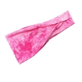 Detailed view of a pink tie-dye sports headband with a twisted knot and pleated design - Pink Tie Dye
