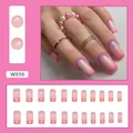 Medium long square pink gradient press-on nails with fine glitter and 24-piece set - Spring Gradient (W898)