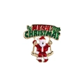 Vintage golden Santa Claus brooch with red enamel Merry Christmas banner accessory - Santa with Merry Christmas Banner
