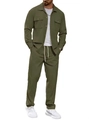 Dettaglio completo di completo casual uomo verde oliva con tasche sul petto e giacca con revers - S / Verde Militare