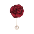 Elegant burgundy fabric rose brooch with gold pin and white faux pearl base - Gold Wine Red