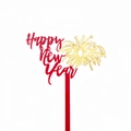Acrylic 2026 Happy New Year cake topper with red text and golden firework design - 2026 Fireworks