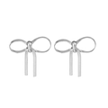 Silver bow stud earrings with snake chain texture in 18K gold plated stainless steel - Silver Bowknot Stud Earrings (781-01)