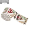 Christmas burlap ribbon with winter house and tree patterns, white frayed edge, 6.3cm x 2m - 6.3CM Winter House