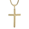 Collar de cruz dorada con colgante de textura tejida y cadena de caja para hombres - Dorado