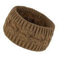 Detail of winter brown cable knit neck warmer with thick soft fleece lining texture - Khaki