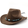 Bruine western cowboyhoed van suède met turkooizen kralen en klinknagels voor dames - M (56-58cm) / koffiekleur