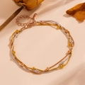 Drielaagse roestvrijstalen enkelband met kralen in goud, zilver en roségoud finish - Drielaagse kralenarmband (N806) / Drie kleuren