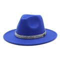 Detail of royal blue fedora with sparkling rhinestone band and small M logo charm - M (56-58cm) / Sapphire Blue