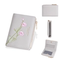 Cartera corta gris claro para mujer con bordado floral y bolsillo con cremallera - Gris