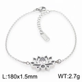 Silver stainless steel lotus bracelet with cubic zirconia pendant and measurements - Silver Bracelet